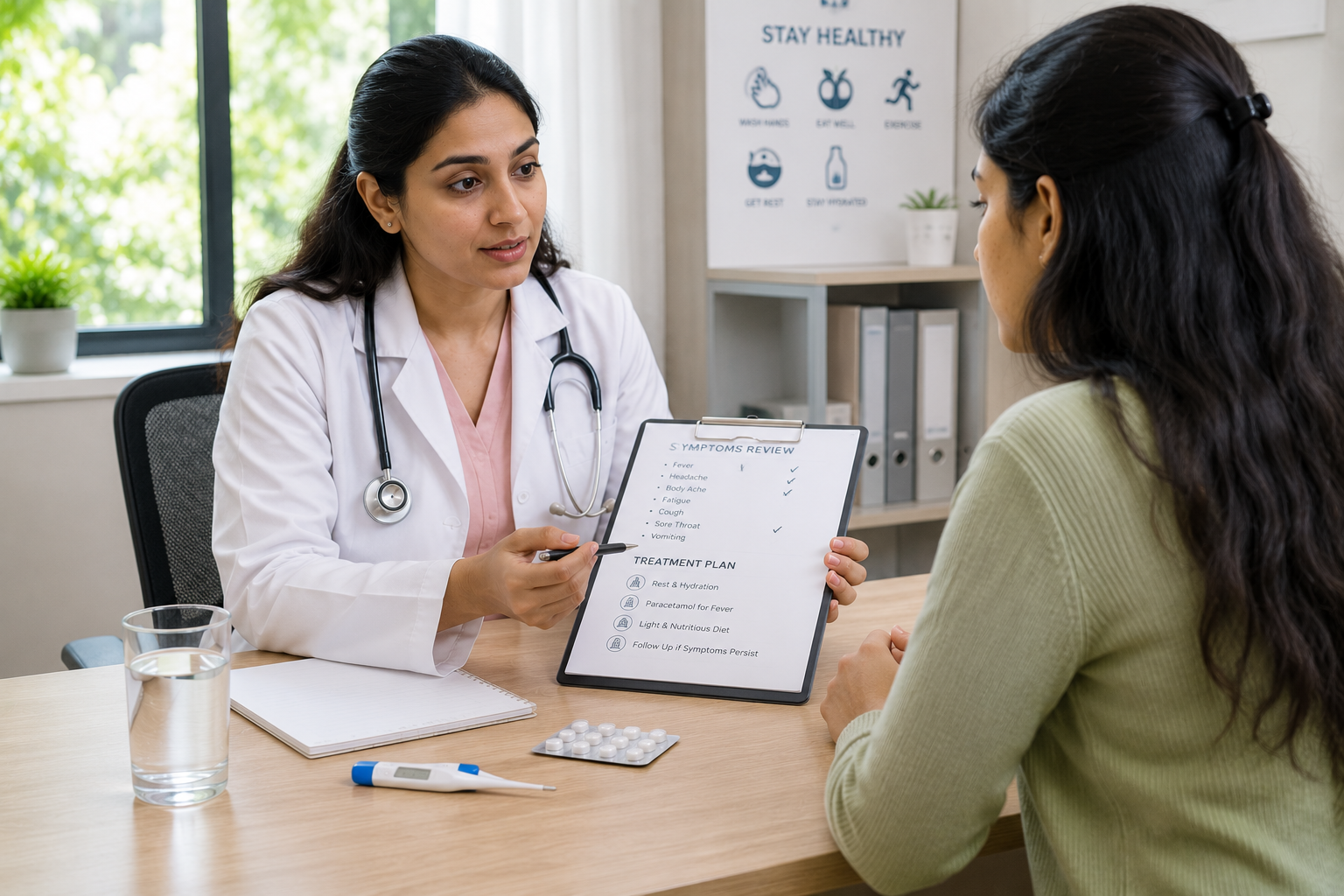Doctor discussing persistent fever symptoms and treatment options with a patient