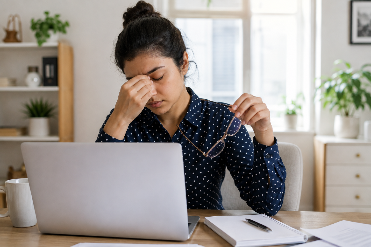 Person experiencing eye strain after prolonged screen use