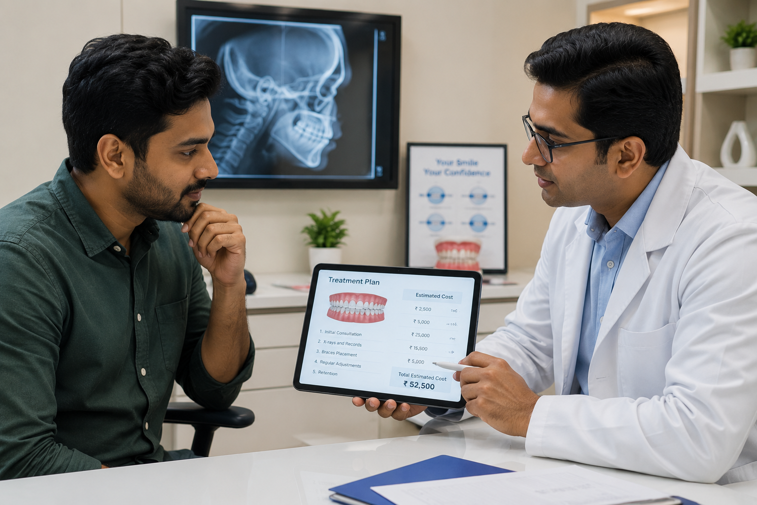 Man discussing an orthodontic treatment plan with a dentist