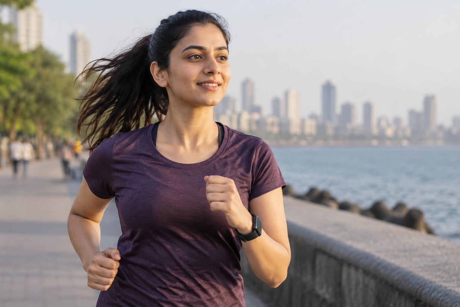 Woman wearing contact lenses for her morning run
